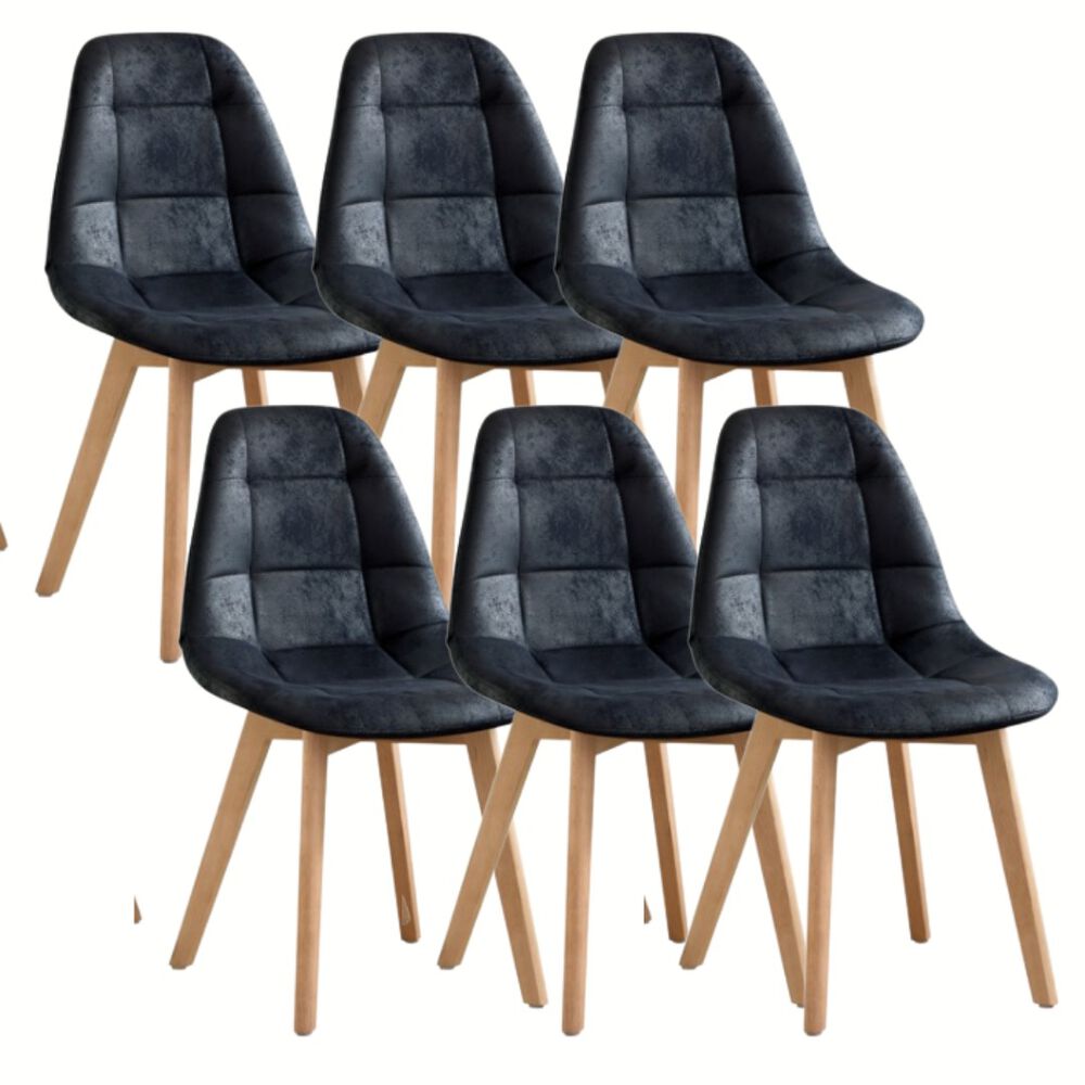 Comedor Warwick 120cm + 6 Sillas Capitonne Ecocuero Vintage Negro image number 2.0