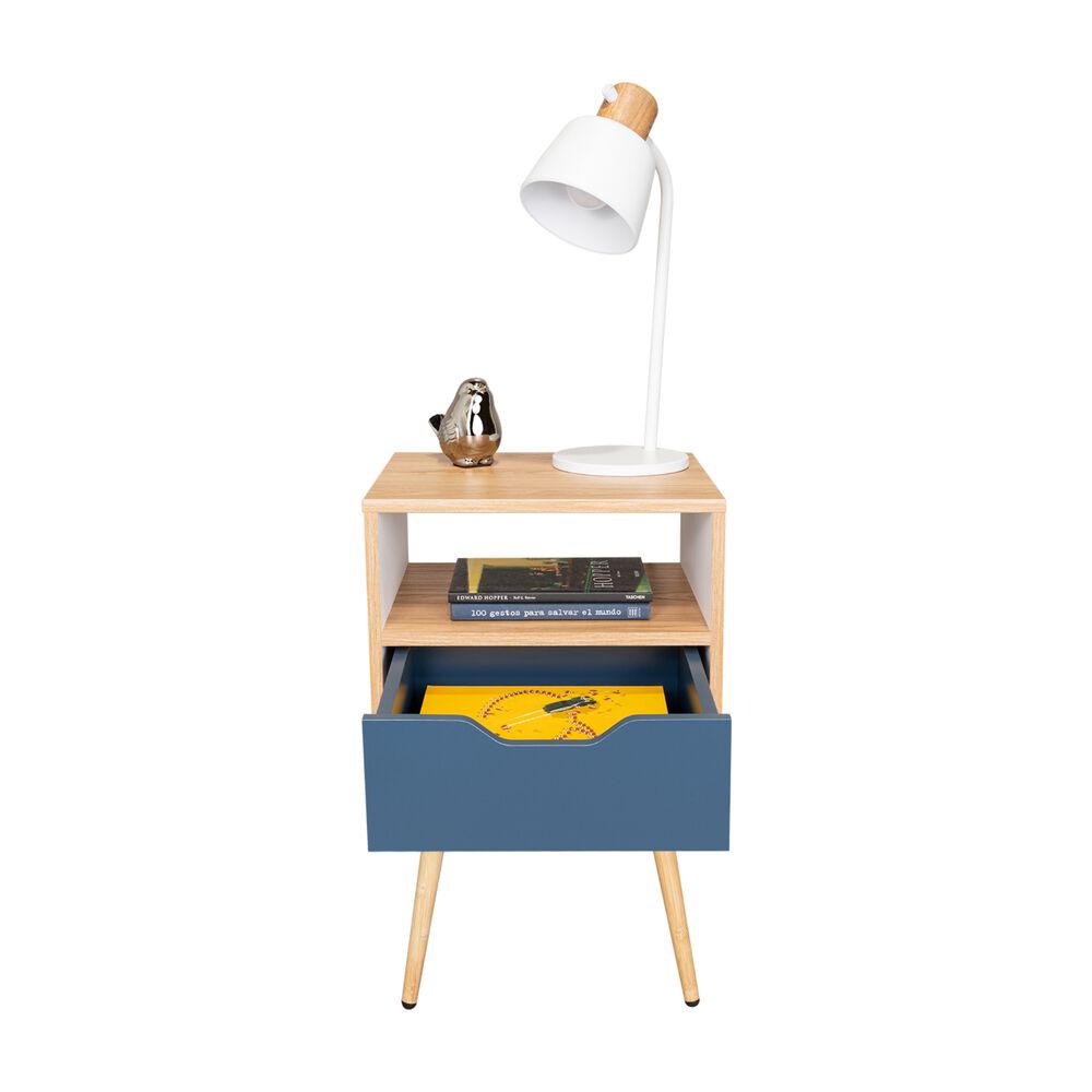 Velador Melamina 1 Cajon 63x40x35 Cm Café Claro Y Azul image number 4.0