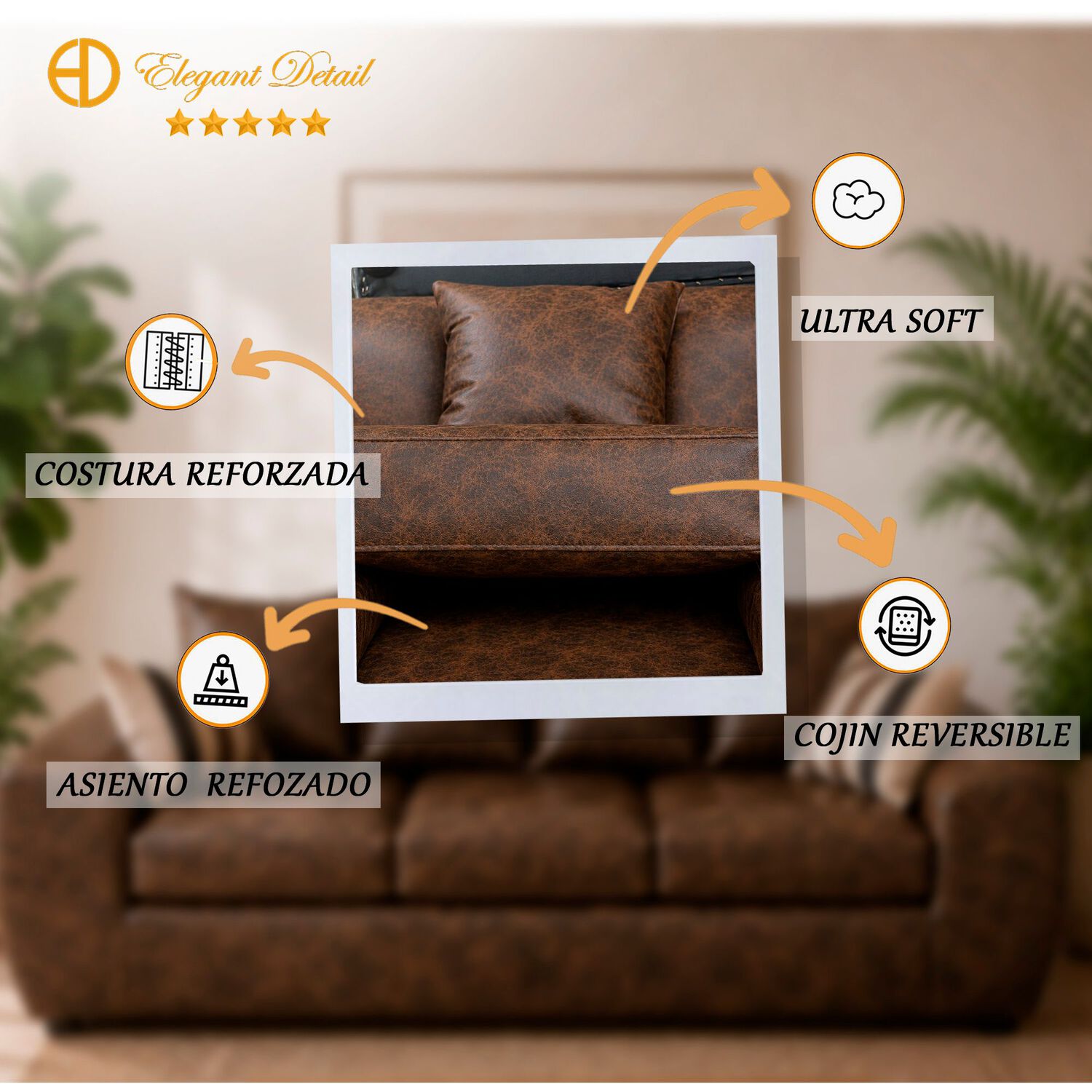 Juego De Living Elegant Detail Houston Pu / 5 Cuerpos image number 5.0