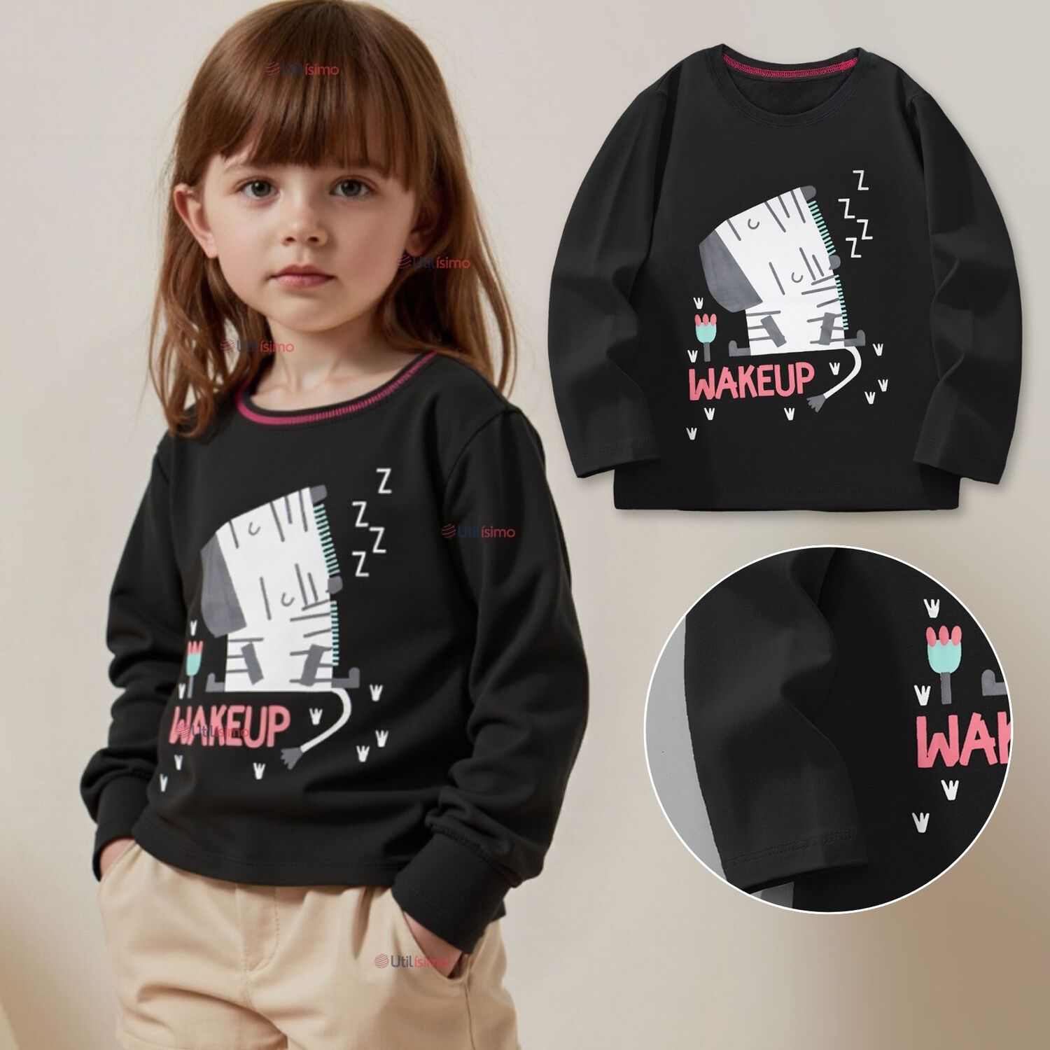 Polera Manga Larga Ni&ntilde;a 100% Algod&oacute;n Unicornios Negro Camiseta image number 0.0