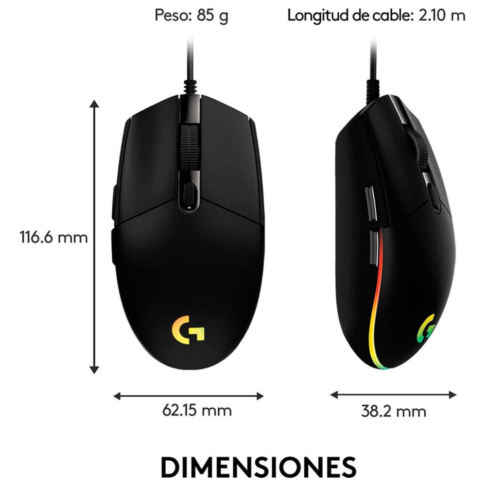 Mouse Gamer Usb 6b 8000dpi Rgb Negro G203 image number 3.0
