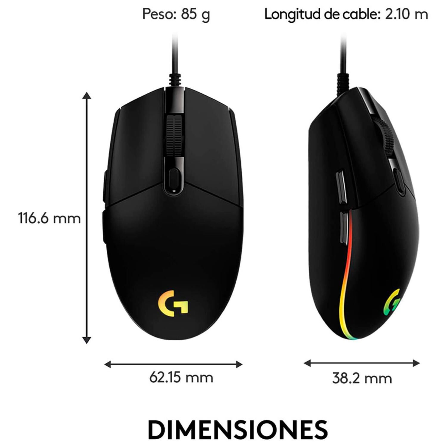 Mouse Gamer Usb 6b 8000dpi Rgb Negro G203 image number 3.0