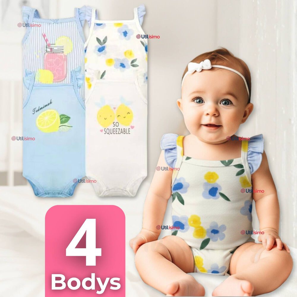Pack 4 Bodys Ni&ntilde;a Manga Corta Tedmimak 100% Algod&oacute;n Little Bee image number 0.0