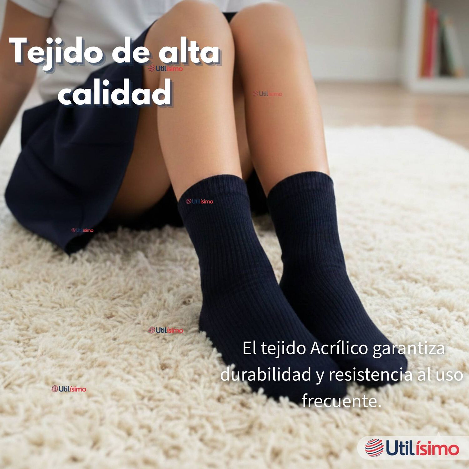 Pack 3 Calcet&iacute;nes Escolares Corto Acr&iacute;lico Azul Ni&ntilde;o Y Ni&ntilde;a image number 5.0