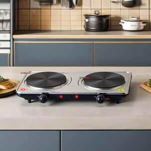Cocina Encimera Eléctrica 2 Platos 2000w Cocinilla Premium Plateada