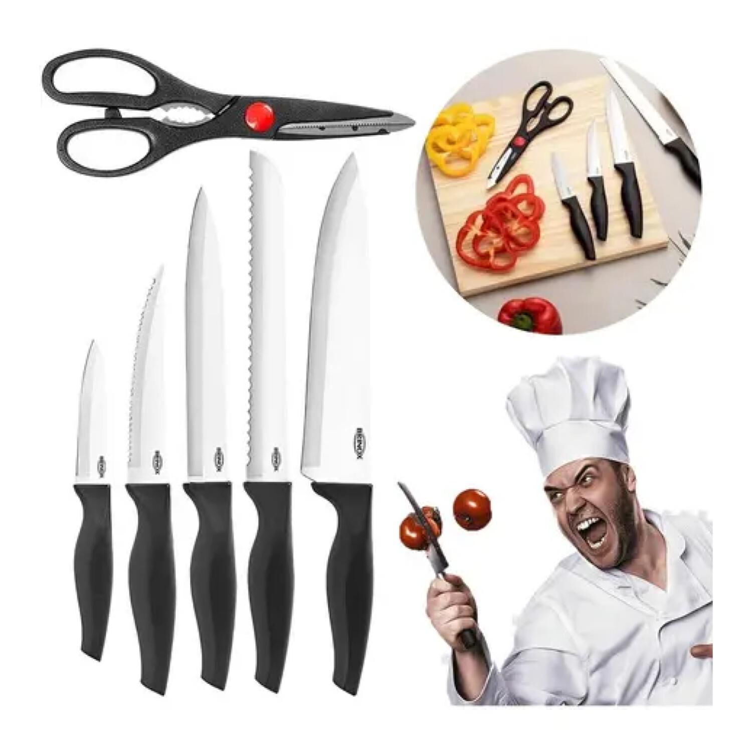 Set 5 Cuchillos Cross Para Cocina Negro Brinox image number 2.0