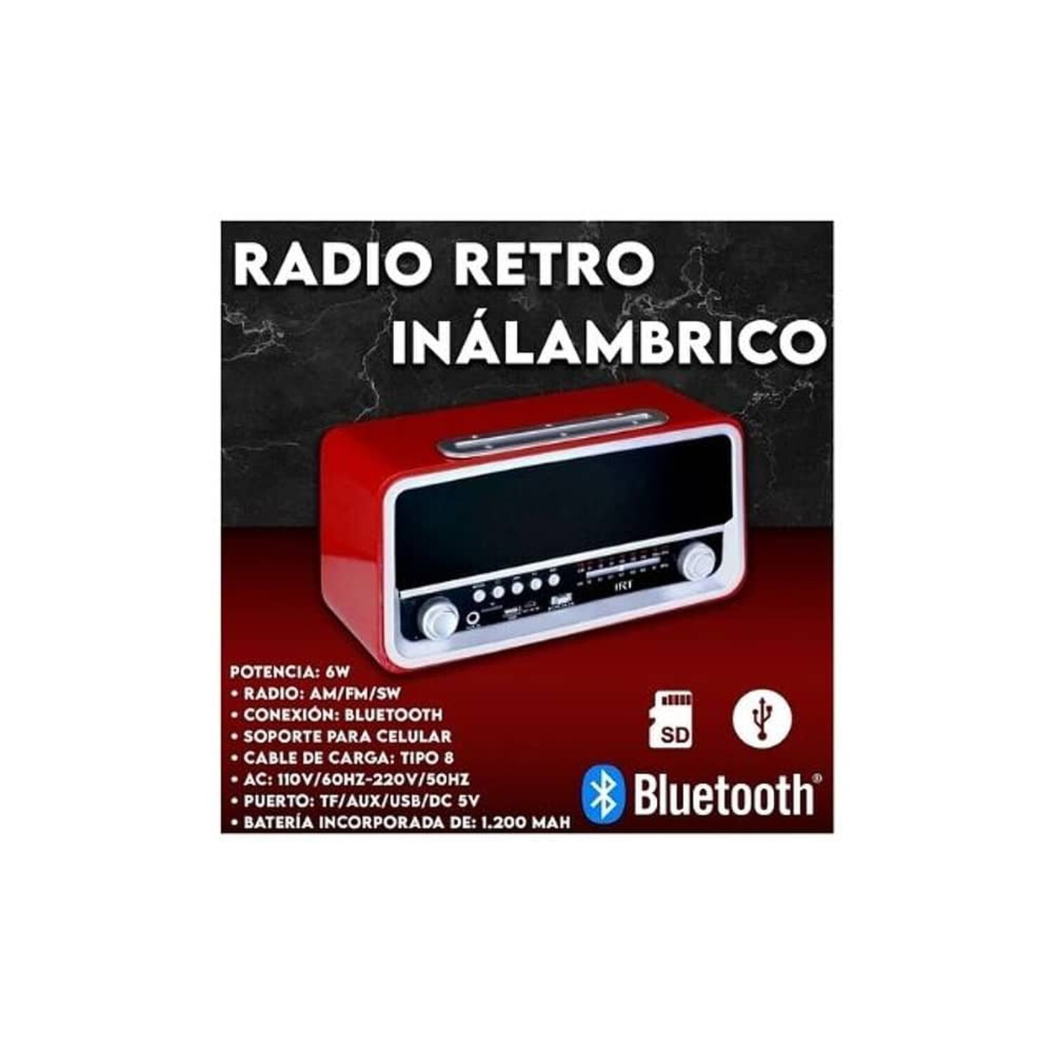 Radio Bluetooth Port&aacute;til Retro Irt Usb Am Fm Rojo Fx Vintage image number 3.0