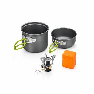 Set Ollas Camping Con Cocinilla Cubiertos 7 Piezas Acampada