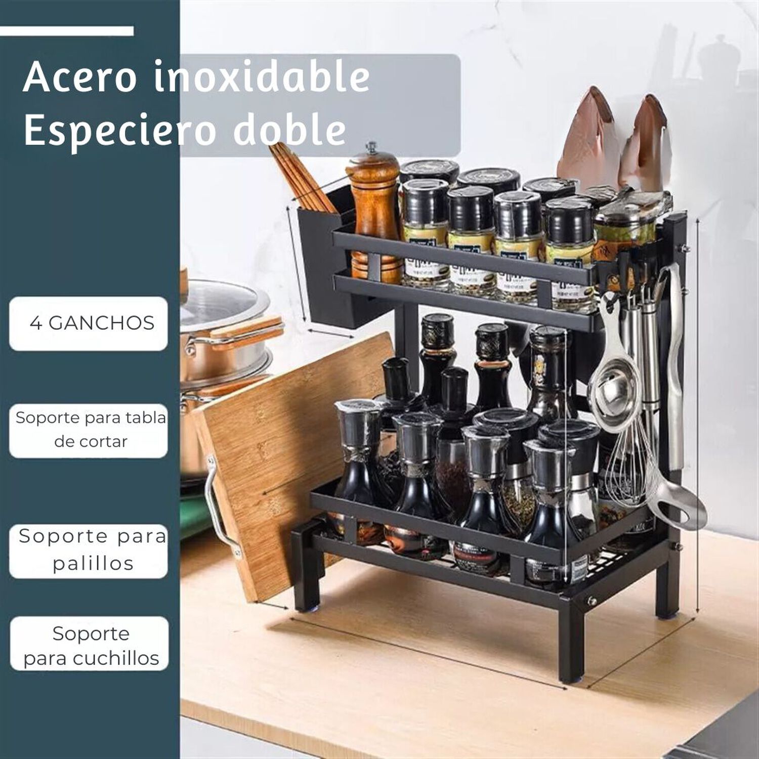 Estante Para Especias Organizador De Cocina Especiero 2 Niveles Multifuncional image number 4.0