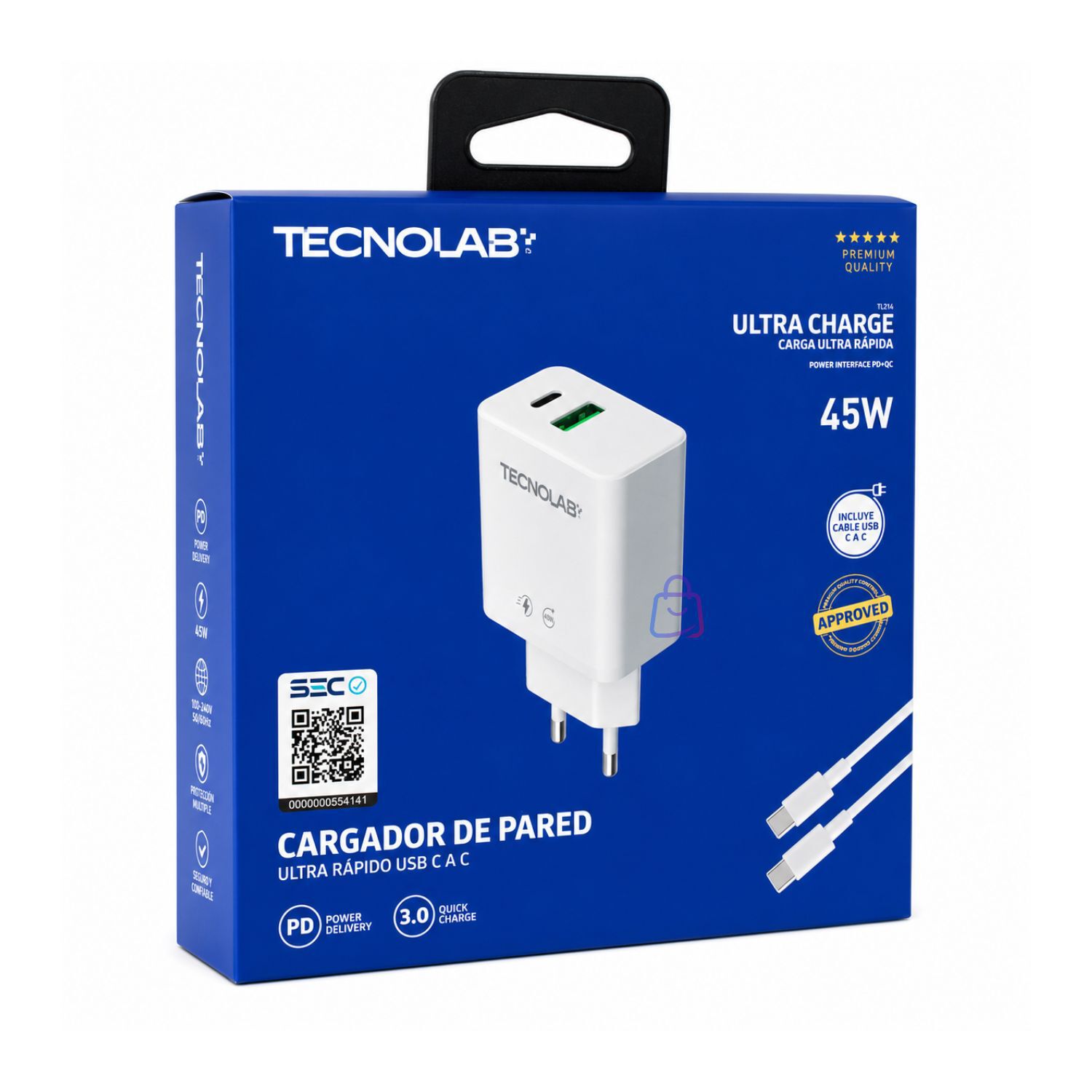 Cargador R&aacute;pido Pd 45w Qc 3.0 Usb-c Con Cable - Ps image number 3.0