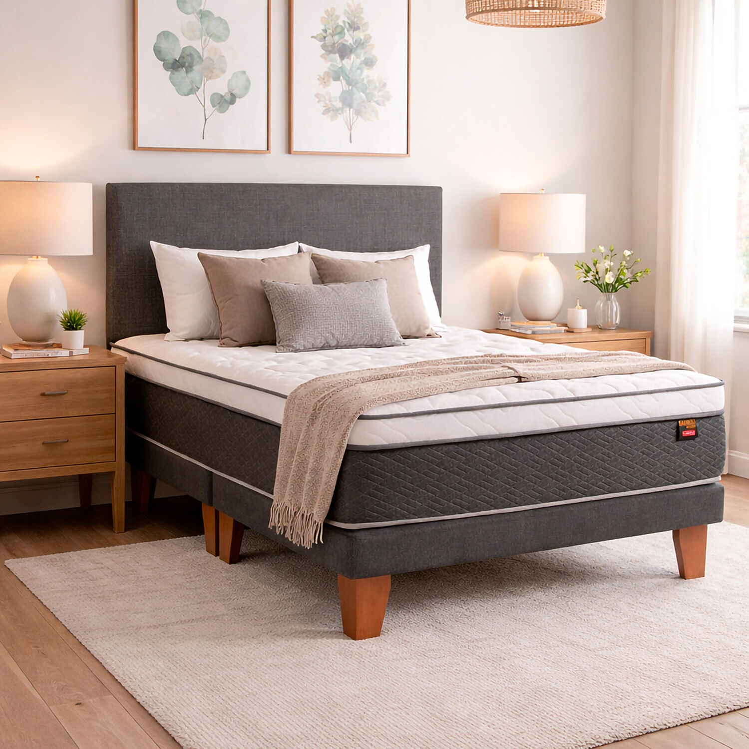 Cama Europea Celta Everest / 2 Plazas / Base Dividida + Set De Maderas image number 1.0