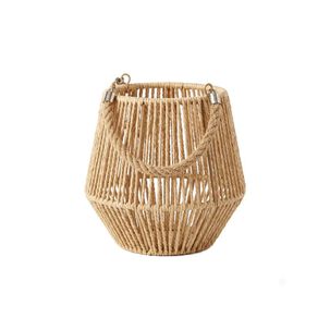 Porta Vela Decorativo Estilo R&uacute;stico Con Asa De Cuerda Natural