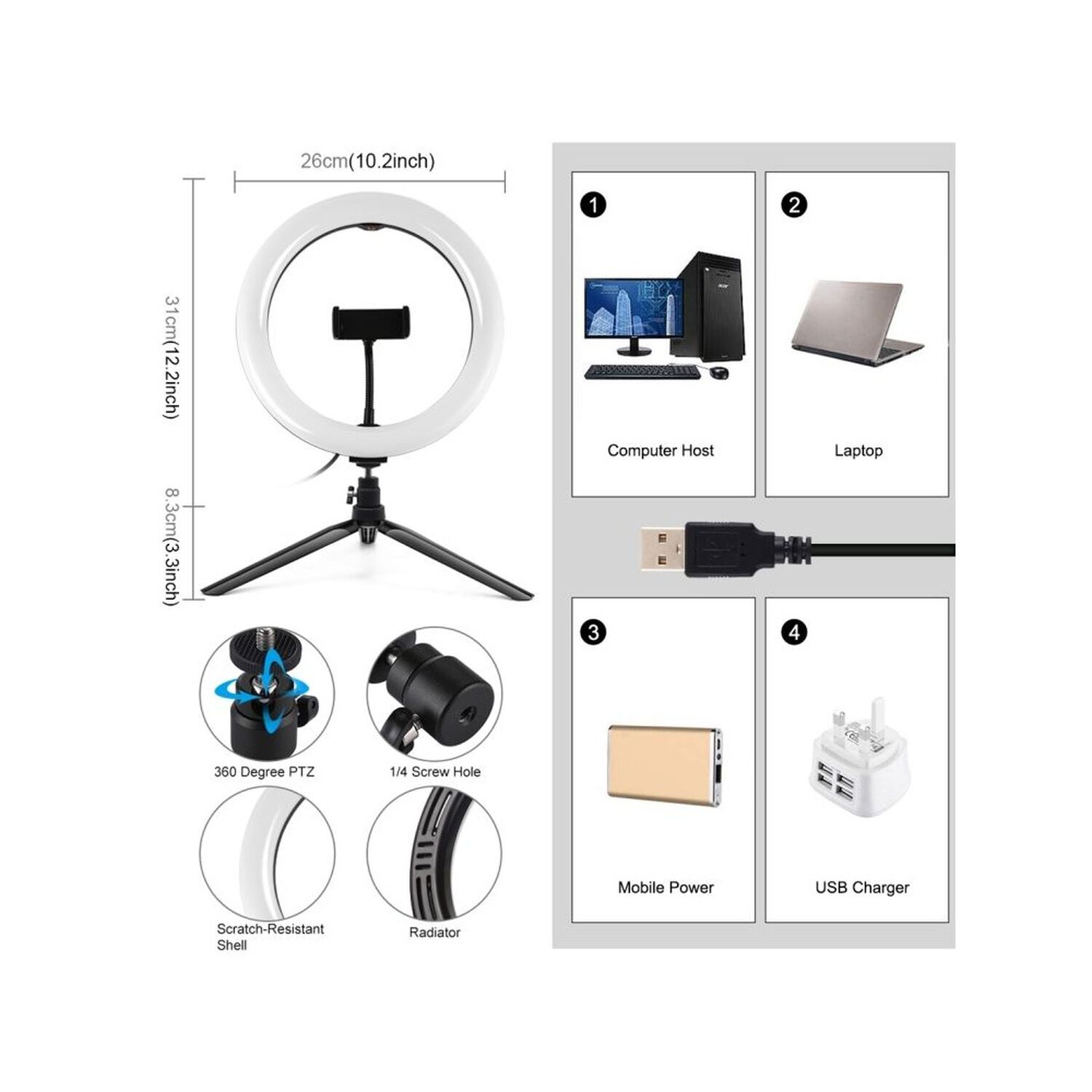 Aro De Luz Led Ajustable De 26cm Con Tripode + Soporte image number 6.0