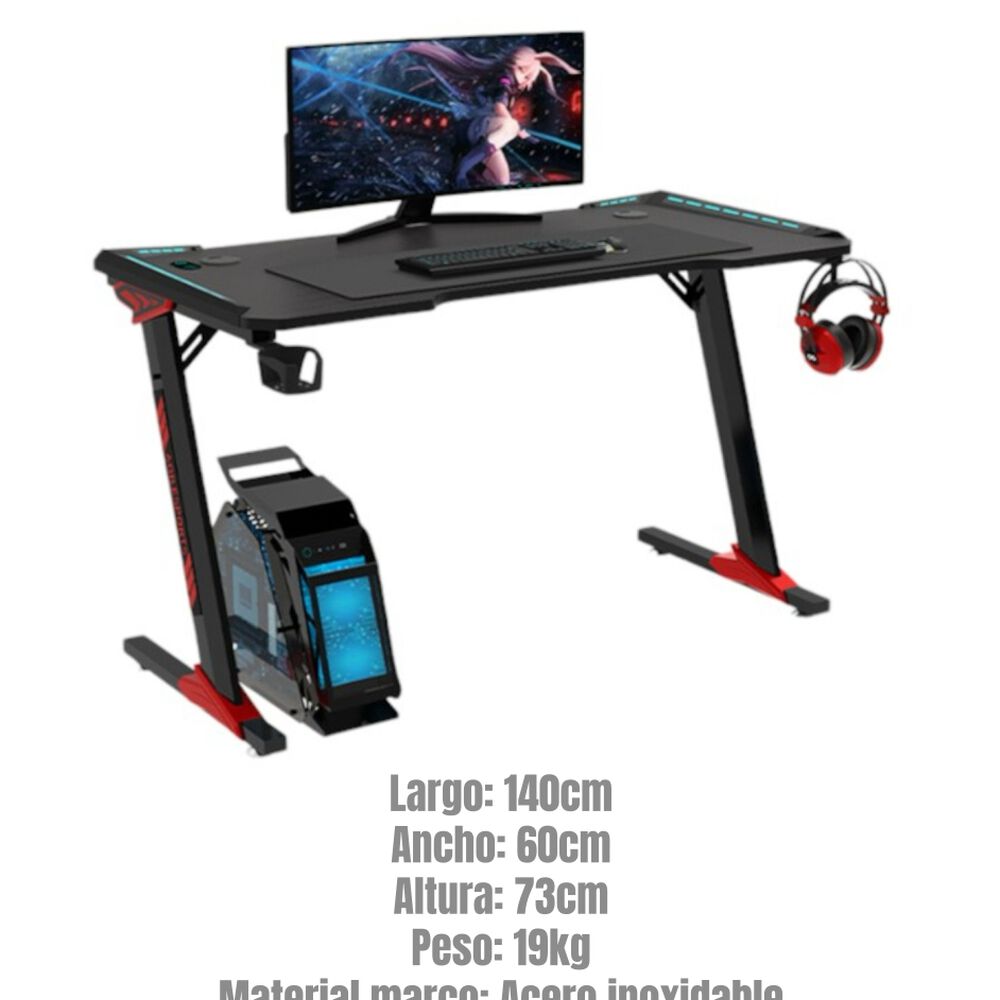 Escritorio Gamer Con Luces 140x60x73cm Negro Lubabycas image number 5.0