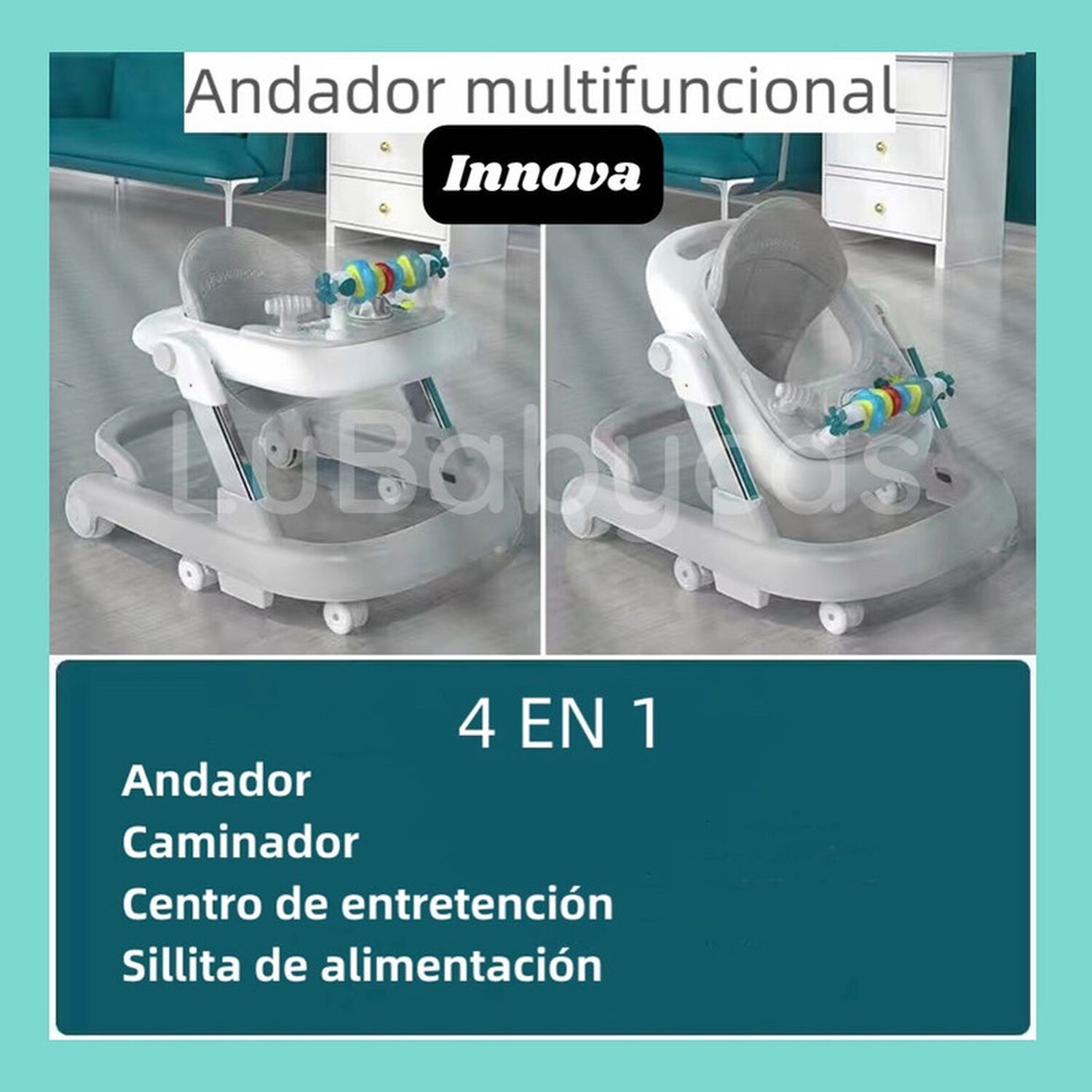 Andador Caminador Multifuncional 4 En 1 Lubabycas Gris image number 2.0