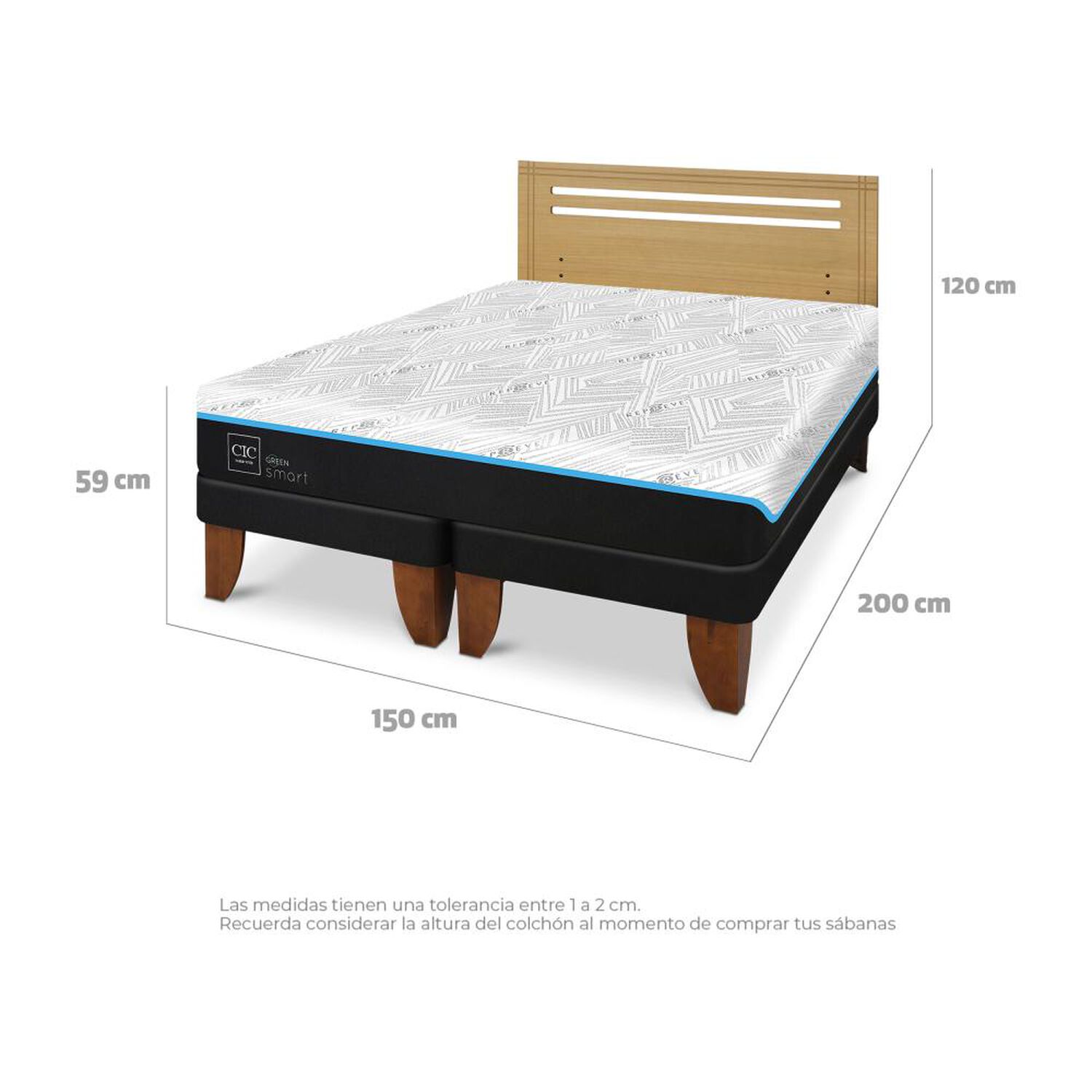 Cama Europea Cic Green Infinity / 2 Plazas / Base Dividida + Respaldo image number 6.0