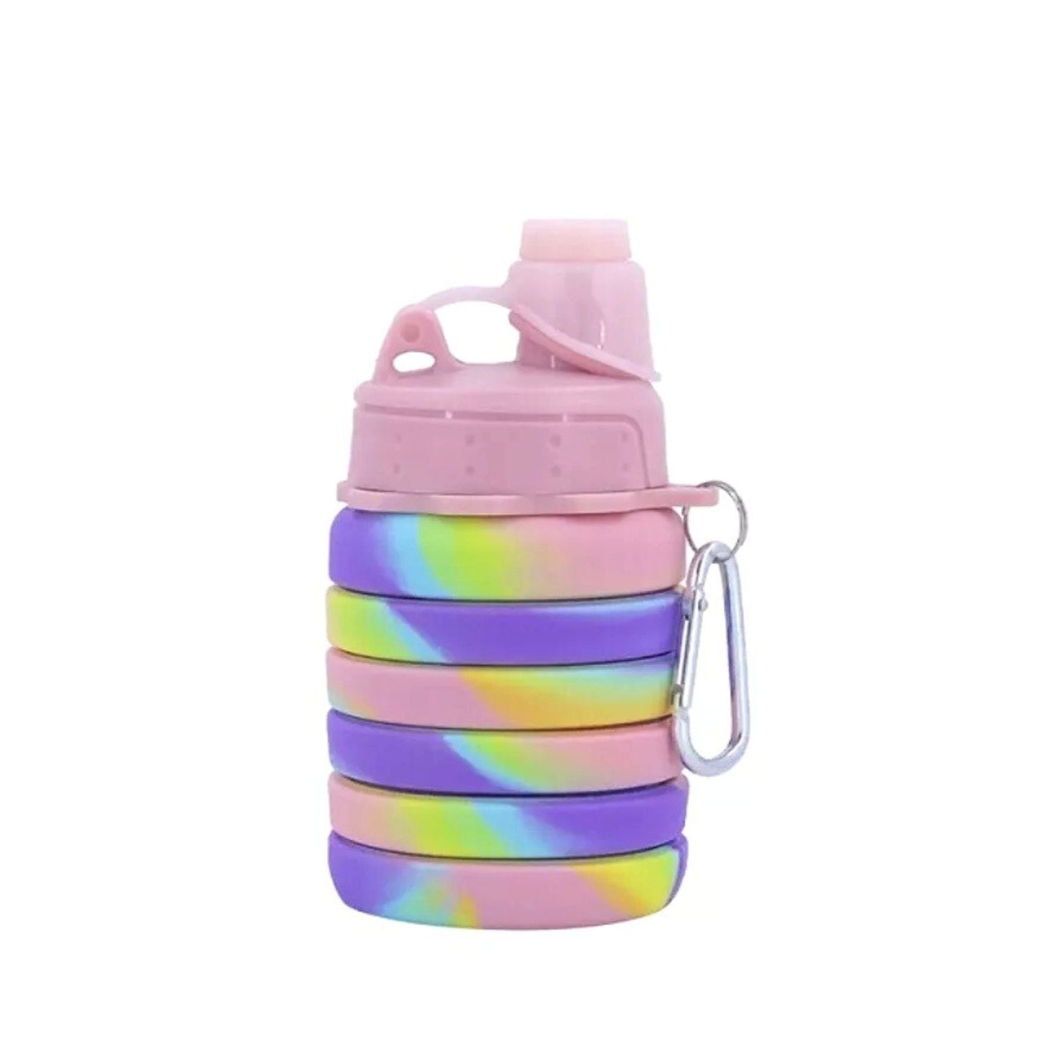 Botella Agua Para Ni&ntilde;os Silicona Plegable Arcoiris 500ml Rosado image number 2.0