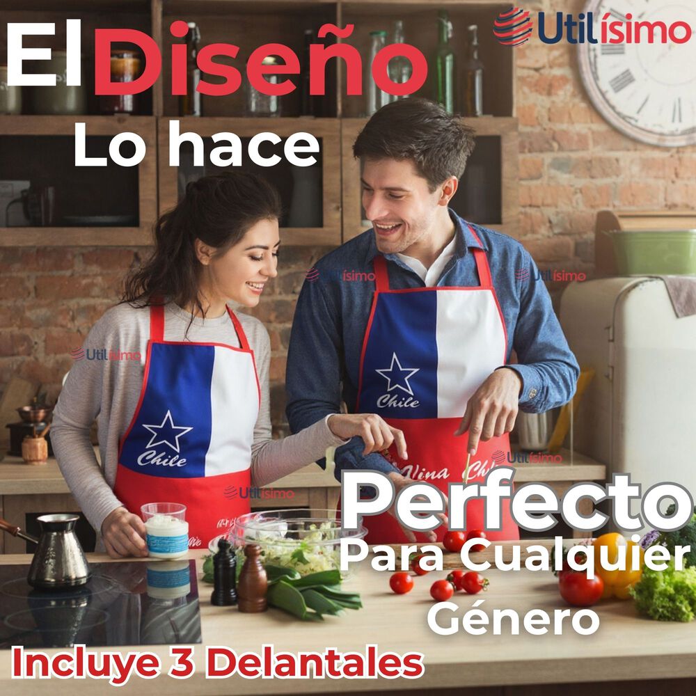 Pack 3 Delantal Cocina Fiestas Patrias Bandera Chile 60x90 Viva Chile image number 2.0