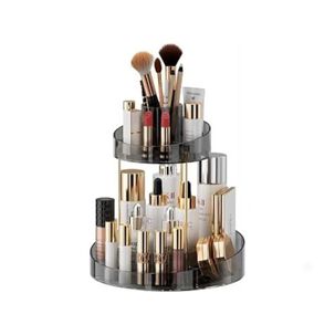 Organizador Maquillaje Giratorio 2 Niveles Rotaci&oacute;n 360 Gris