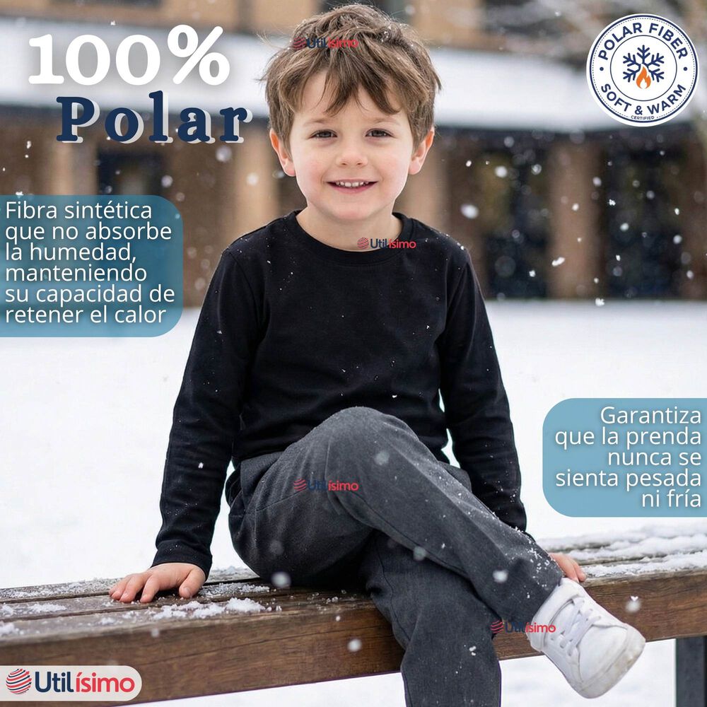 Polera Camiseta Polar Negra Primera Capa Escolar Cuello Redondo Manga Larga Ni&ntilde;o image number 3.0