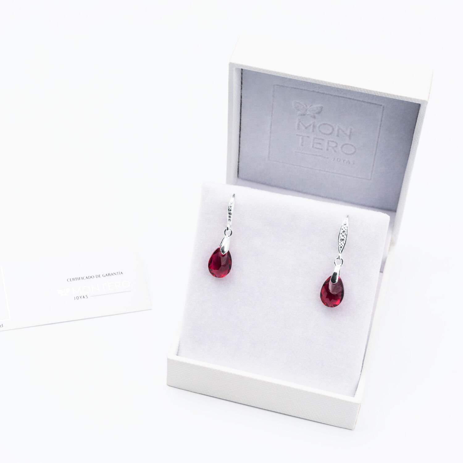Aros Gota De Luz Plata Italiana 925 Y Cristal Genuino Scarlet image number 2.0