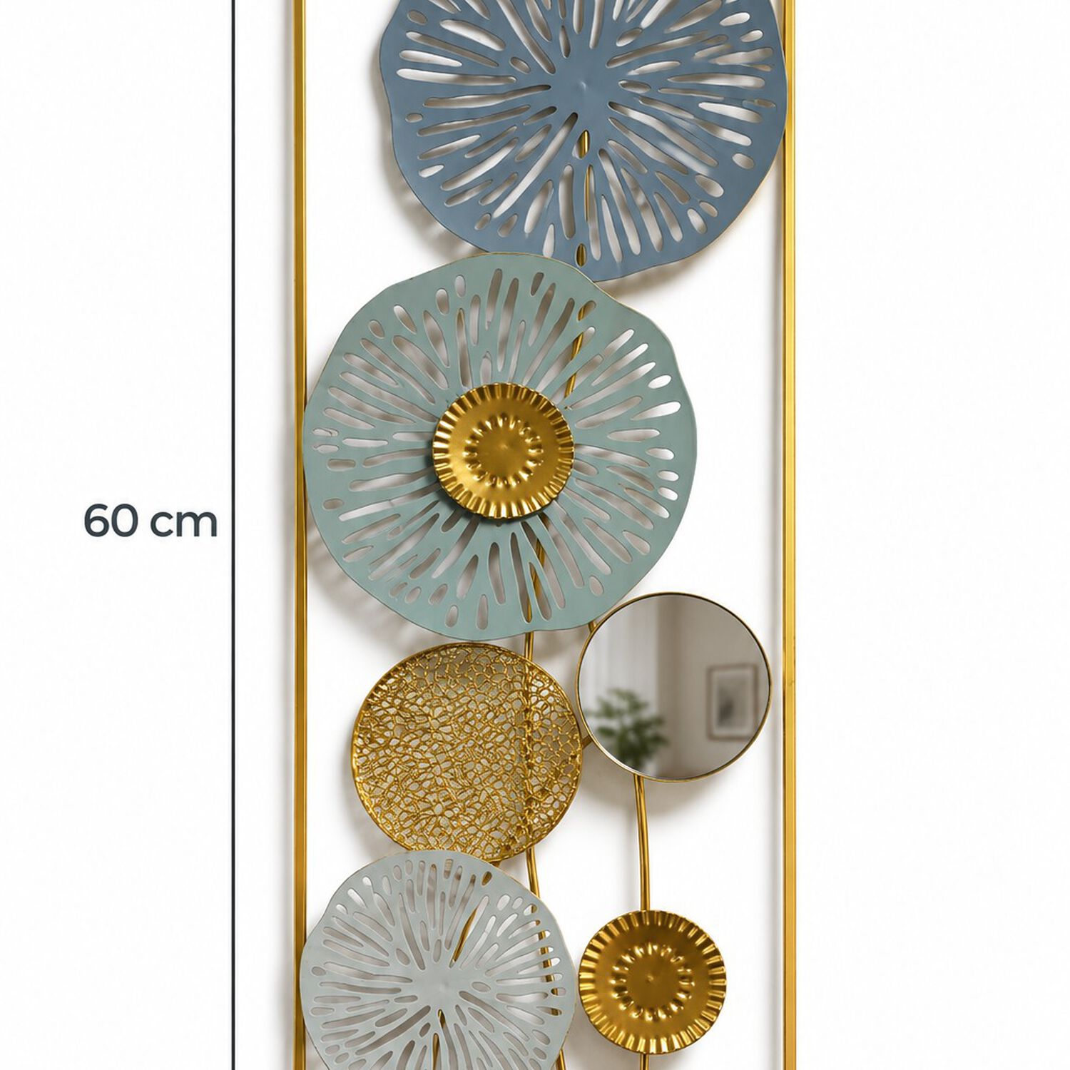 Cuadro Decorativo Rectangular Con Espejos Y Dise&ntilde;o Floral En Dorado image number 4.0