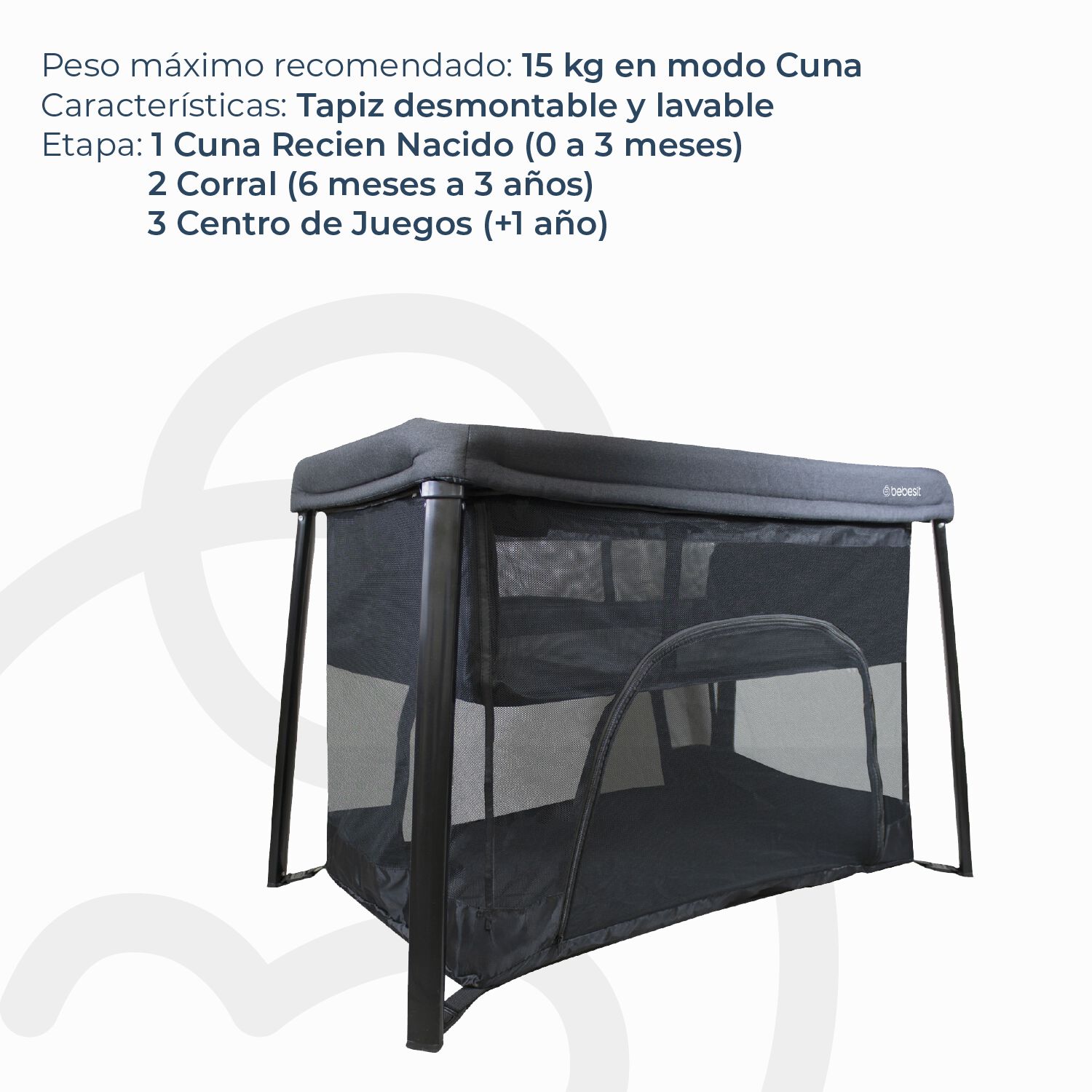 Cuna Corral 3 En 1 Eclipse Safe & Sleep Negro Bebesit image number 5.0