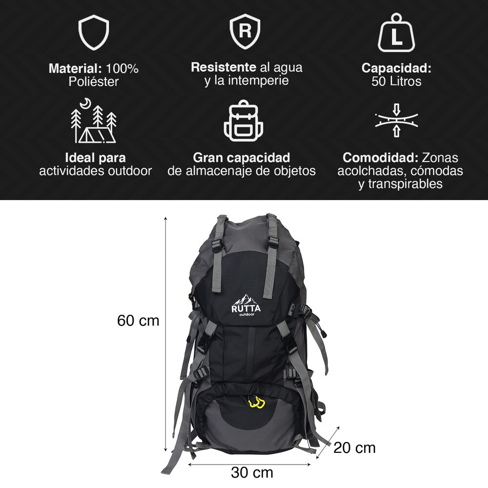 Mochila Camping 50l Negro image number 2.0