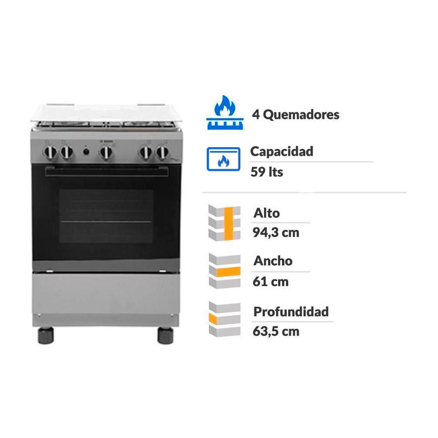Cocina A Gas Bosch HSG18C20SE 4 Quemadores image number 1.0