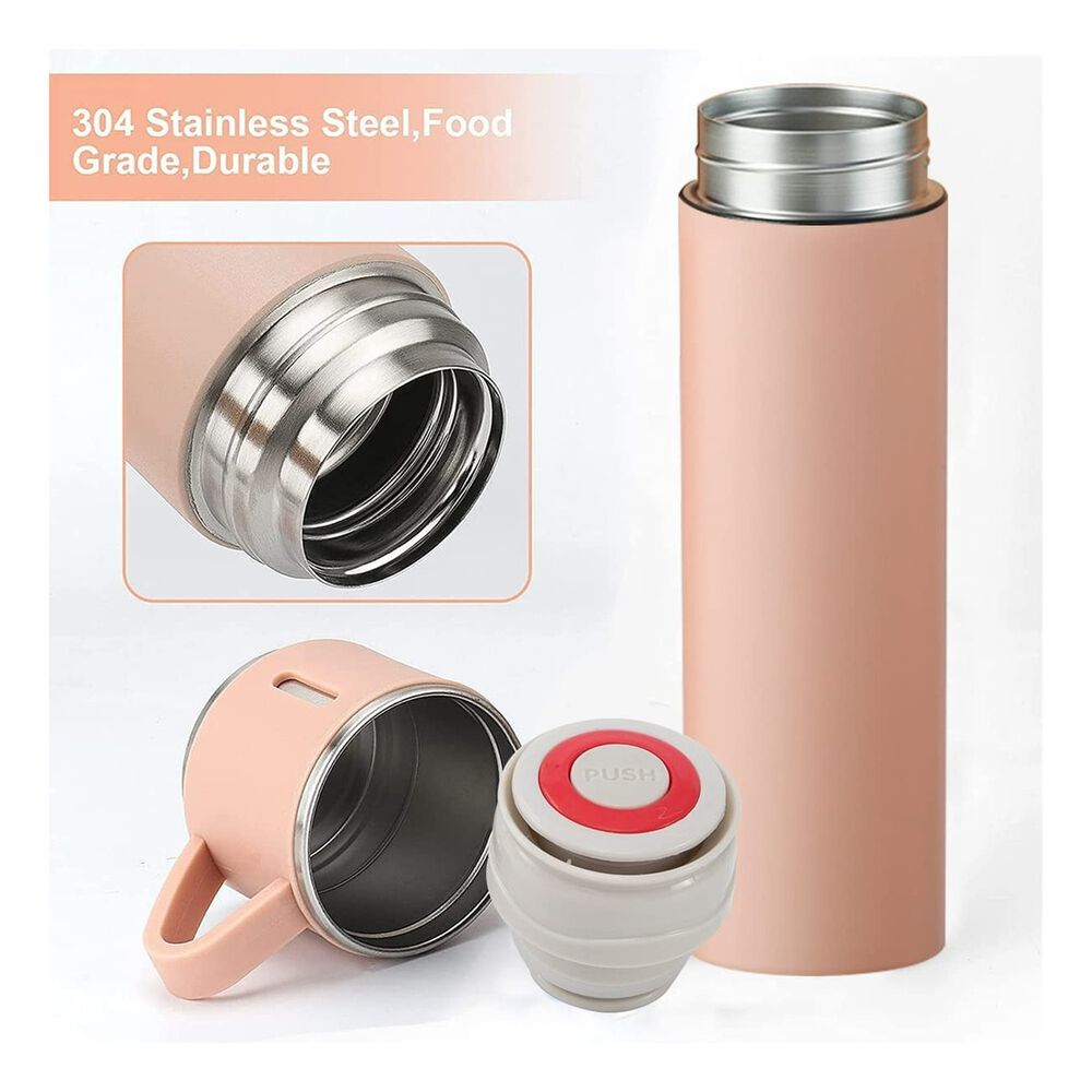 Termo Acero Inoxidable 500ml Beige Claro Y 3 Tazas Aisladas image number 1.0
