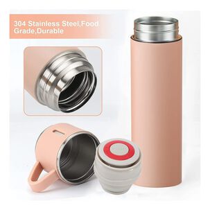 Termo Acero Inoxidable 500ml Beige Claro Y 3 Tazas Aisladas