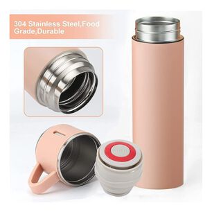 Termo Acero Inoxidable 500ml Beige Claro Y 3 Tazas Aisladas
