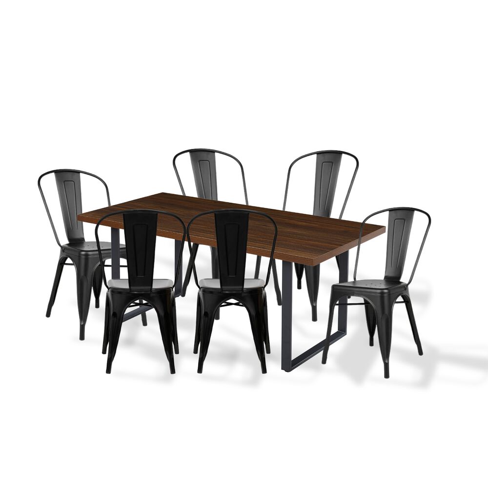 Comedor Industrial 160x90 Madera Oscura Walnut + 6 Sillas Tolix Negras image number 0.0