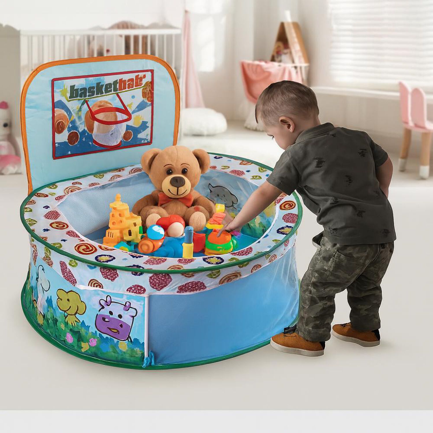 Piscina De Juegos Infantil Plegable Con Canasta Basketball image number 1.0