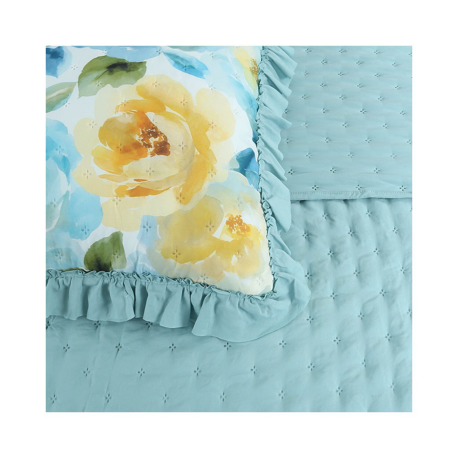 Quilt Andes Ruffles Aqua King image number 2.0