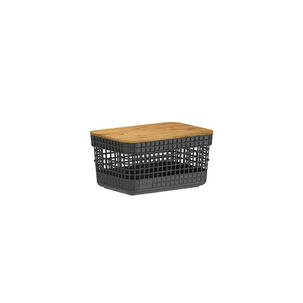 Cesta Organizadora Grid Con Tapa De Bamb&uacute; 2.5 L Negro