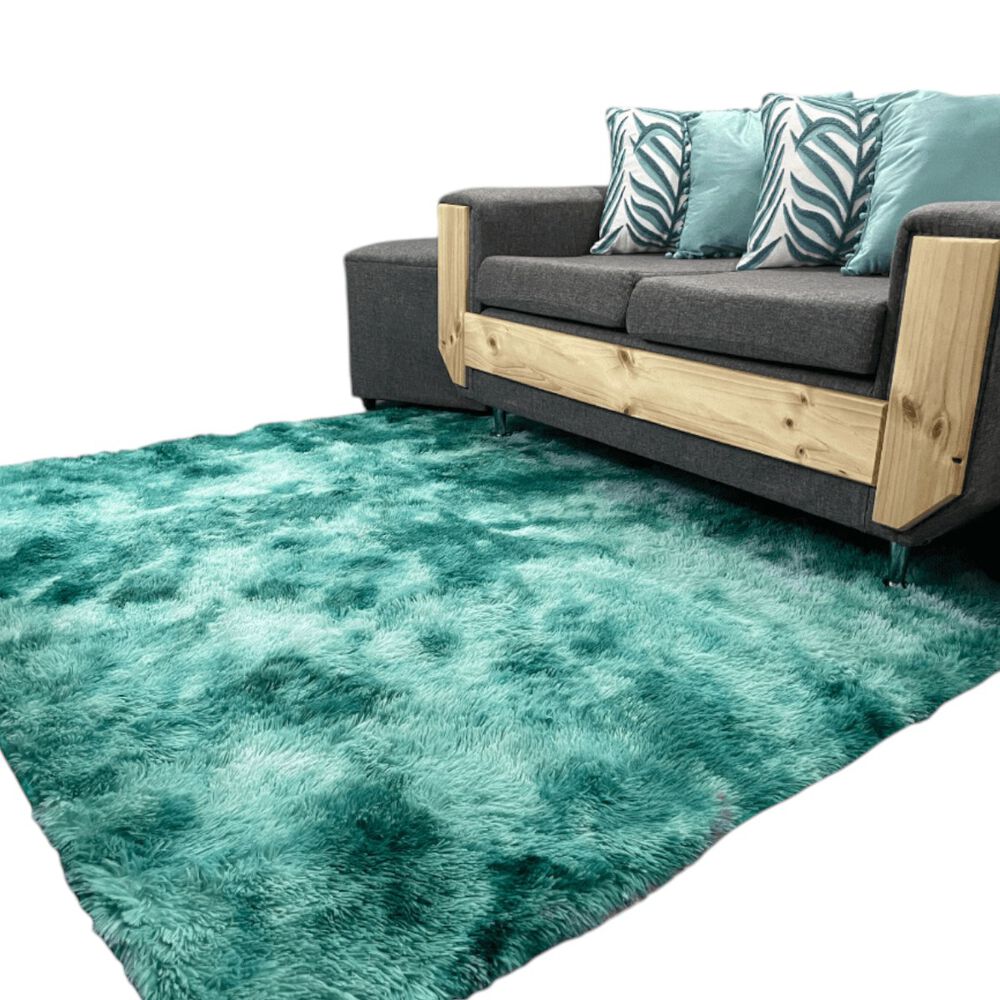 Alfombra Para Living Peluda Tipo Shaggy Medida 200cm X 240cm Color Turquesa Jaspeado image number 0.0