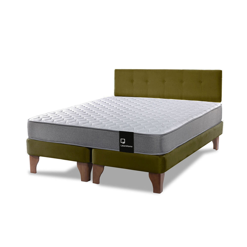 Cama Europea Zen Best Tela Velvet Verde 2 Plazas + Respaldo image number 1.0