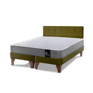 Cama Europea Zen Best Tela Velvet Verde 2 Plazas + Respaldo
