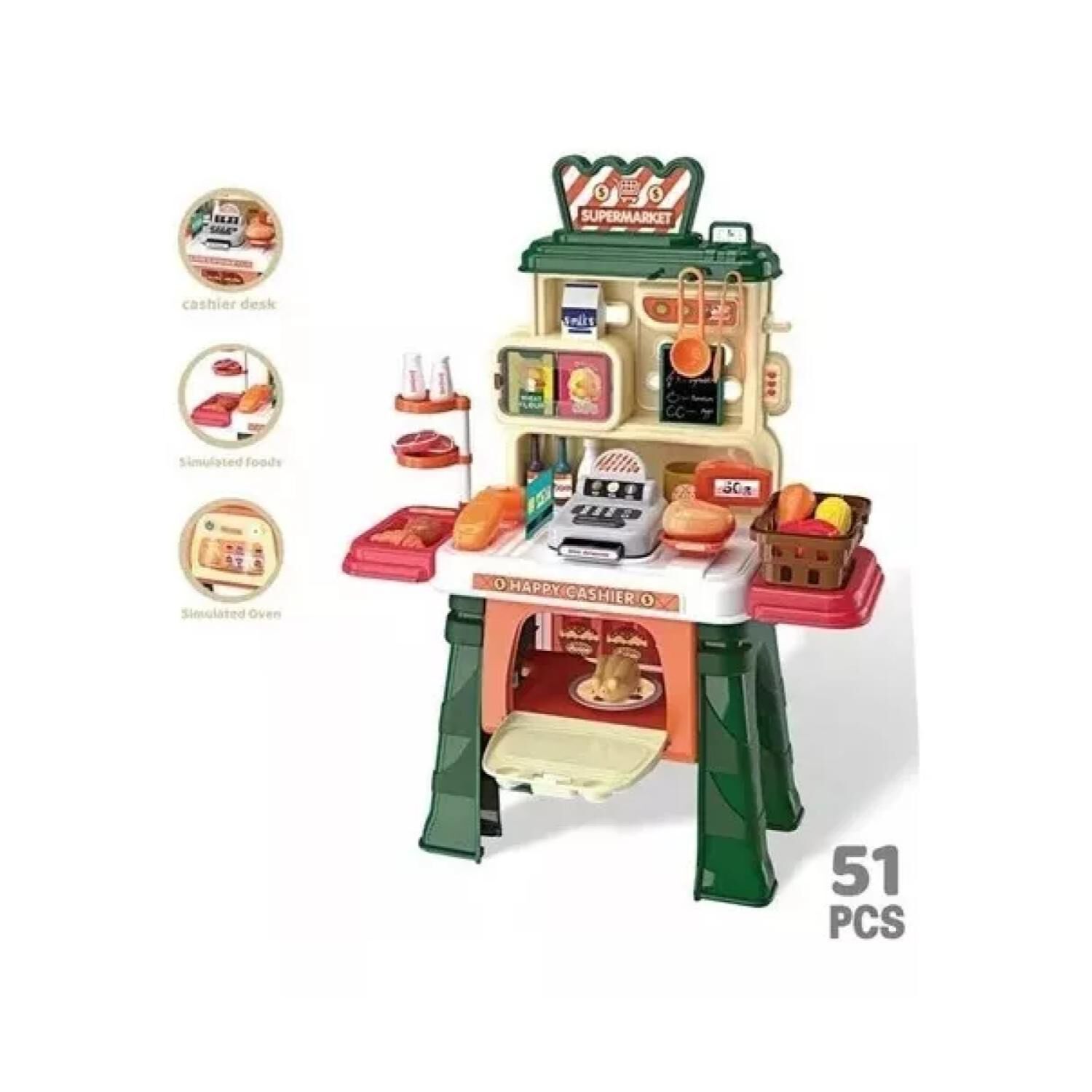 Juguete Set Supermercado 51 Piezas Verde Infantil 65x50cm image number 1.0