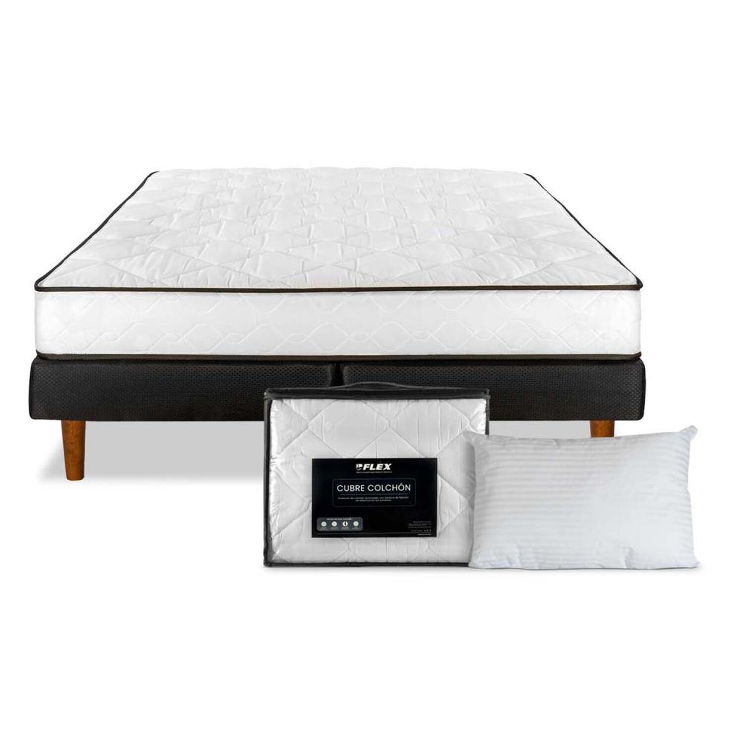 Cama Europea Flex New Simple / 2 Plazas / Base Dividida + Almohadas + Cubrecolch&oacute;n image number 1.0