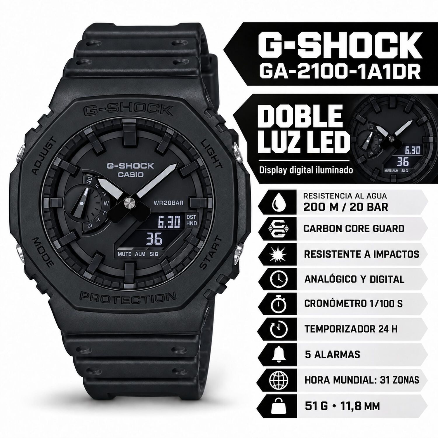 Reloj Deportivo G-shock Ga-2100-1a1dr image number 7.0