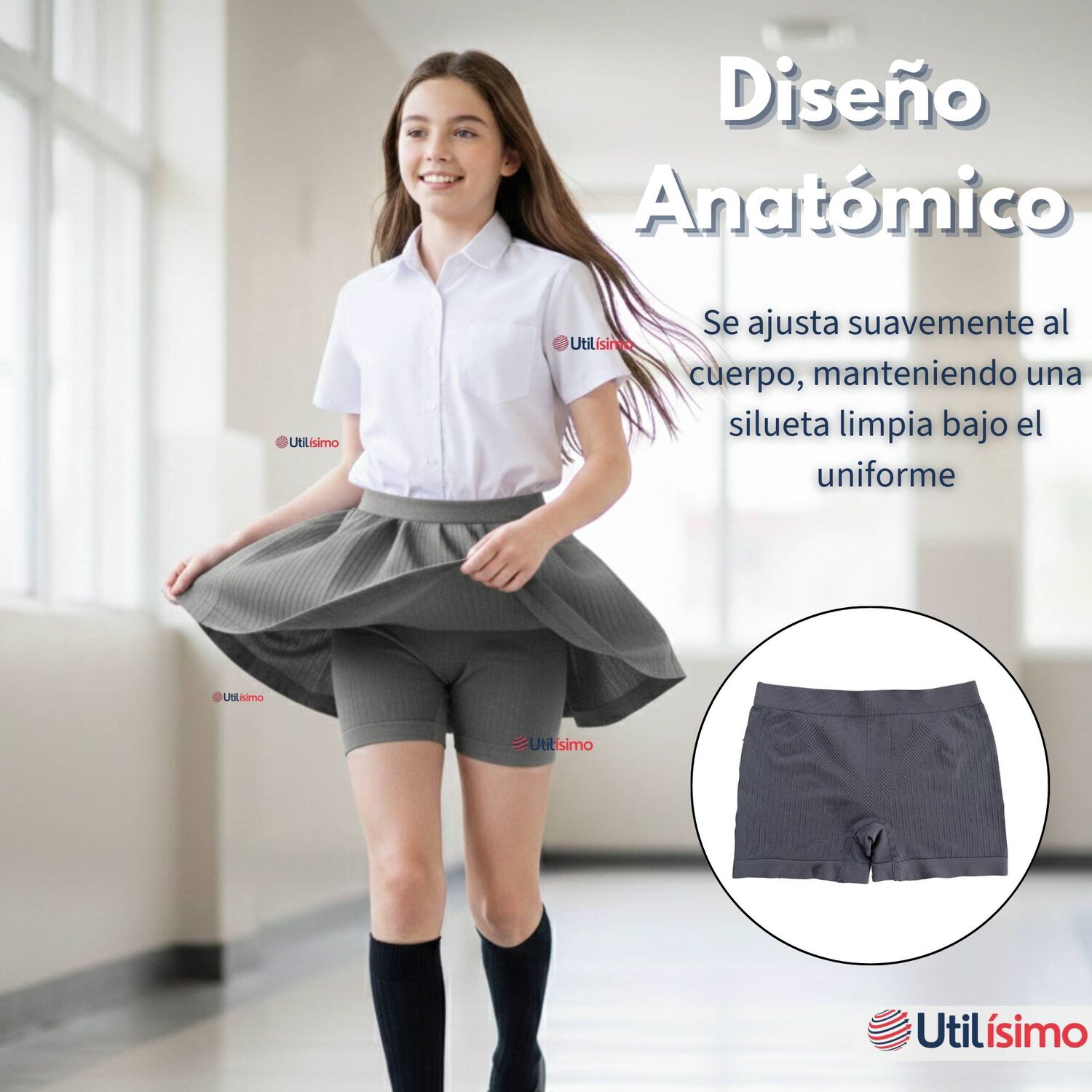 Calza Corta Escolar Color Gris Pata Deportivas Ni&ntilde;a Juvenil image number 3.0