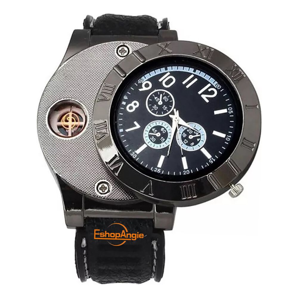 Reloj Hombre Pulsera Encendedor Recargable Correa Negra image number 4.0