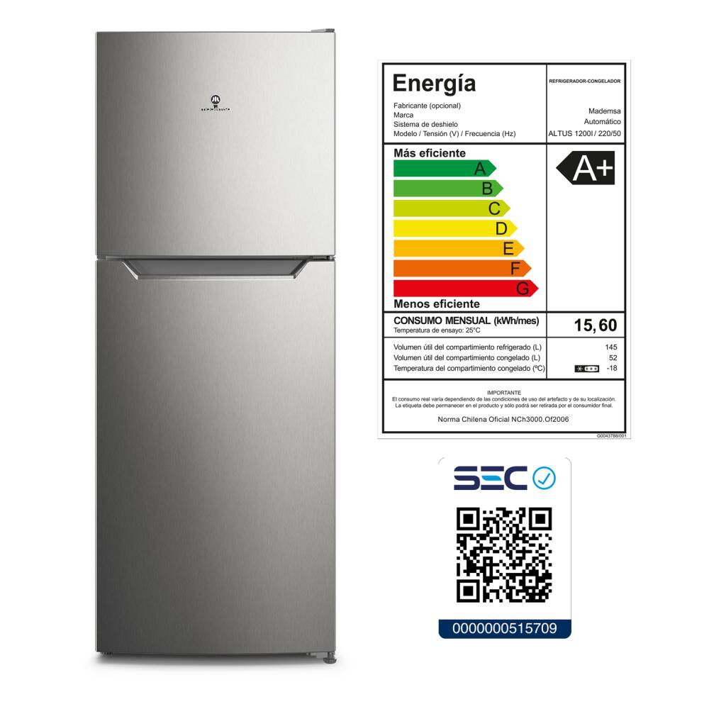 Refrigerador Top Freezer Mademsa Altus 1200i / No Frost / 197 Litros / A+ image number 8.0