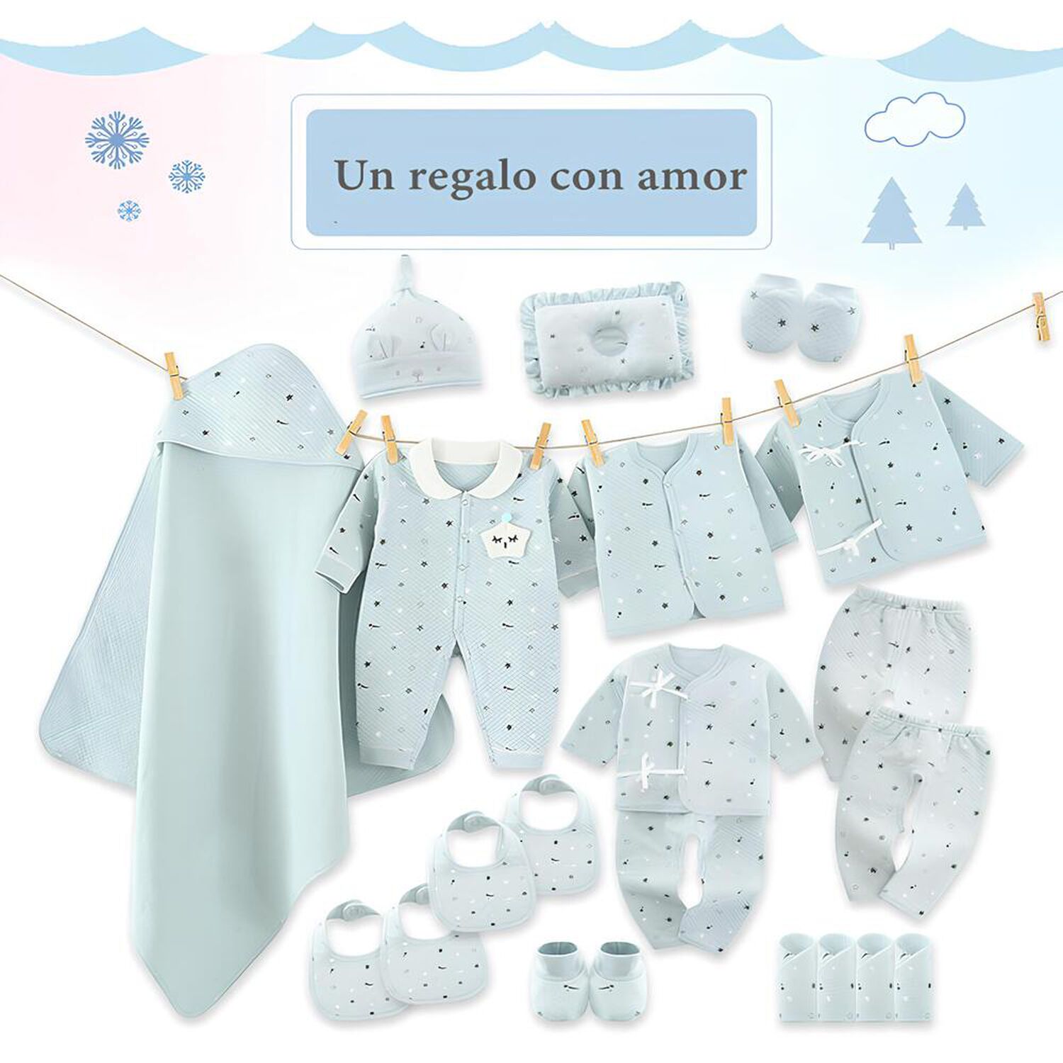 Pack Ajuar Beb&eacute; Ropa Algod&oacute;n 24 Piezas Celeste Lubabycas image number 4.0