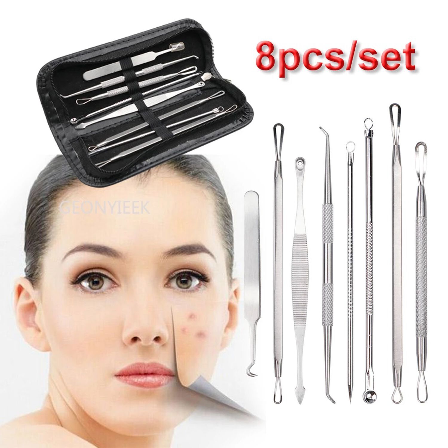 Kit Pinzas Herramientas Removedor Acne Puntos Negros Extractor 8 Piezas image number 4.0