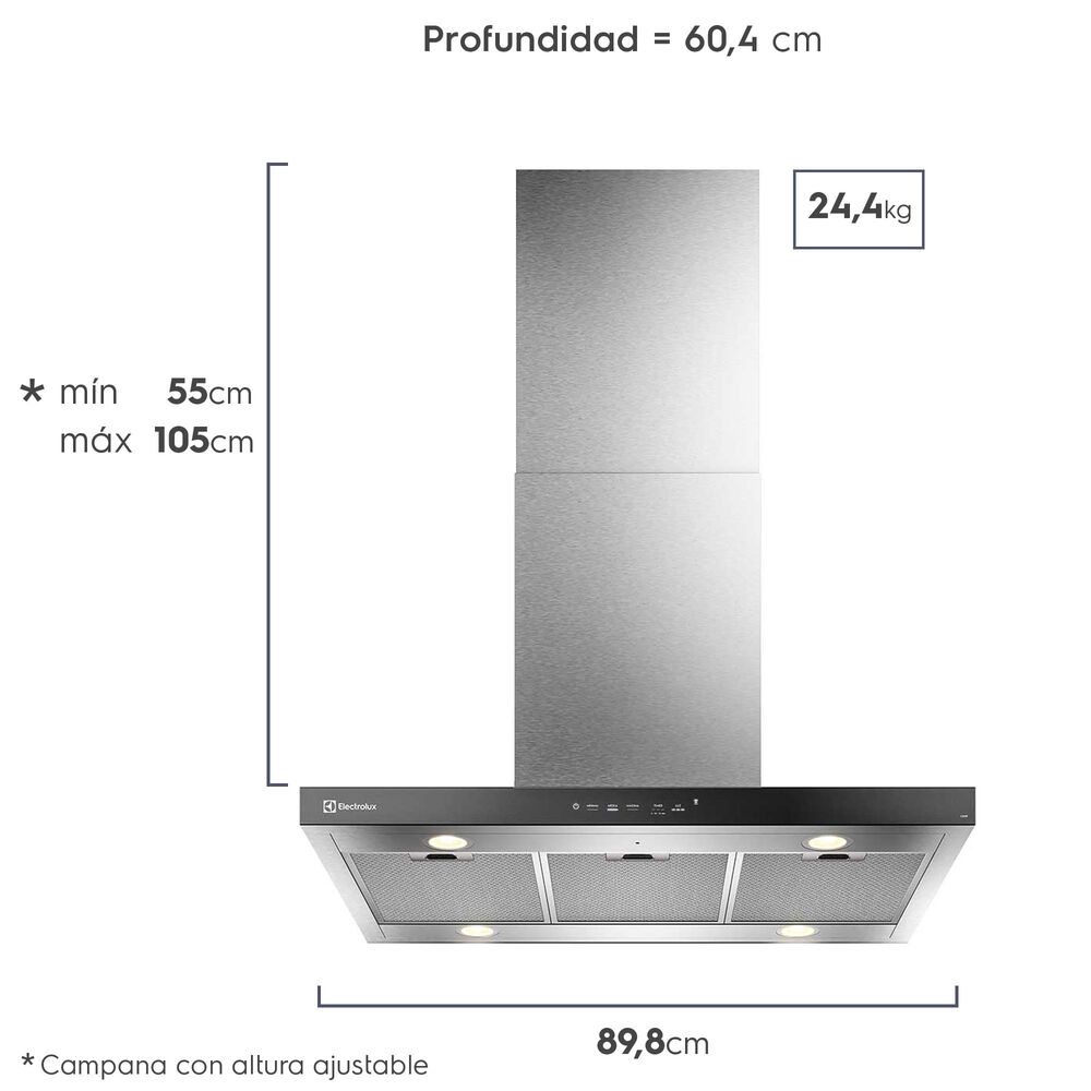 Campana Cocina Decorativa Electrolux Isla 90cm Timer Ce9if image number 2.0