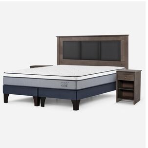 Cama Europea Rosen Indie / 2 Plazas / Base Dividida  + Set Maderas Rachel Gris