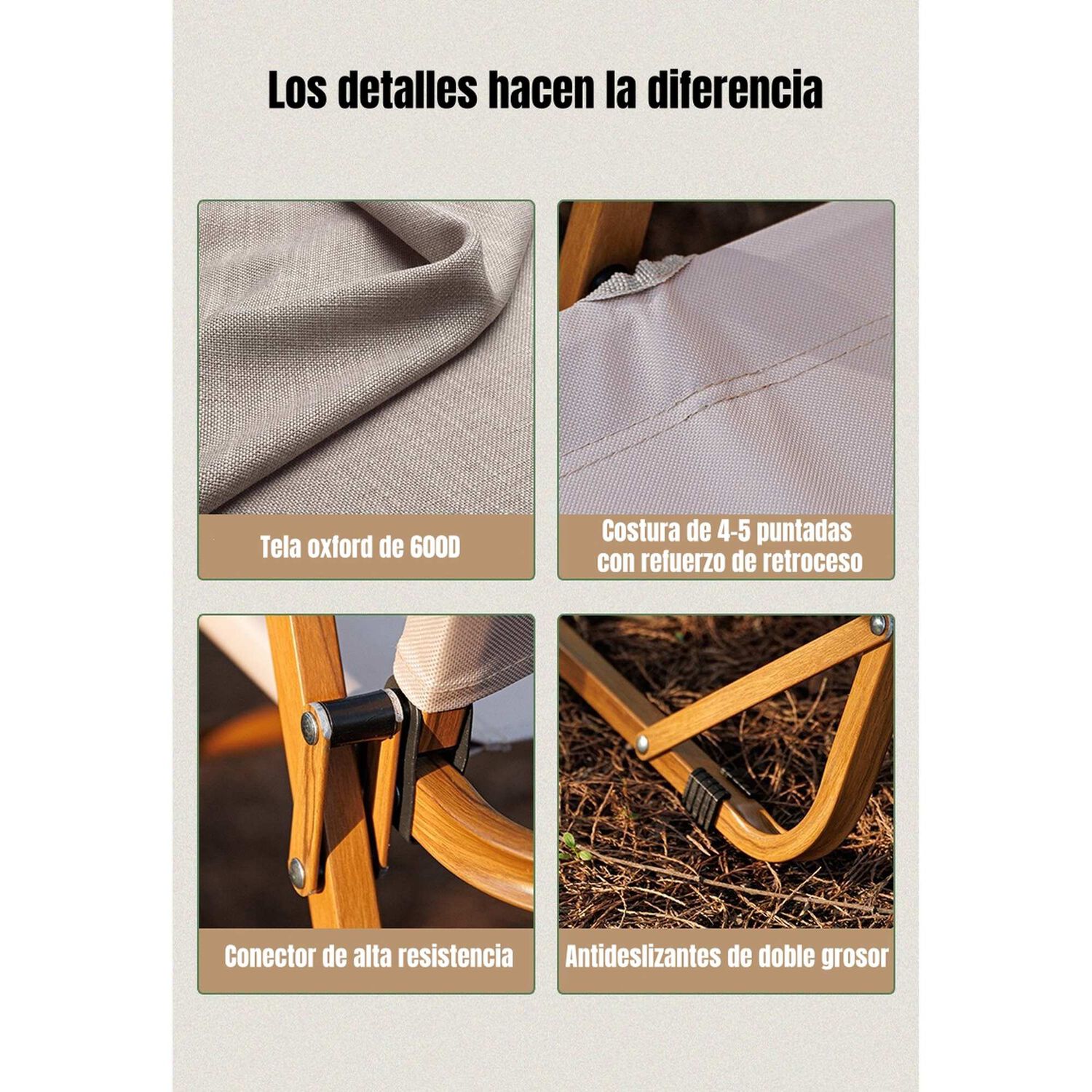 Silla Plegable Camping Con Bolsillo Playa Picnic Beige Kemi image number 13.0